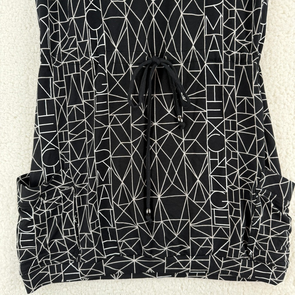 Armani Exchange Dress Womens Medium Black White Geometric Logo Tunic Pockets - Picture 4 of 8